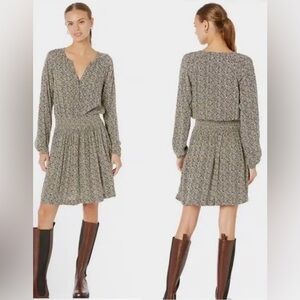 Faherty Montara Leaf Batik Long Sleeve Dress size L
